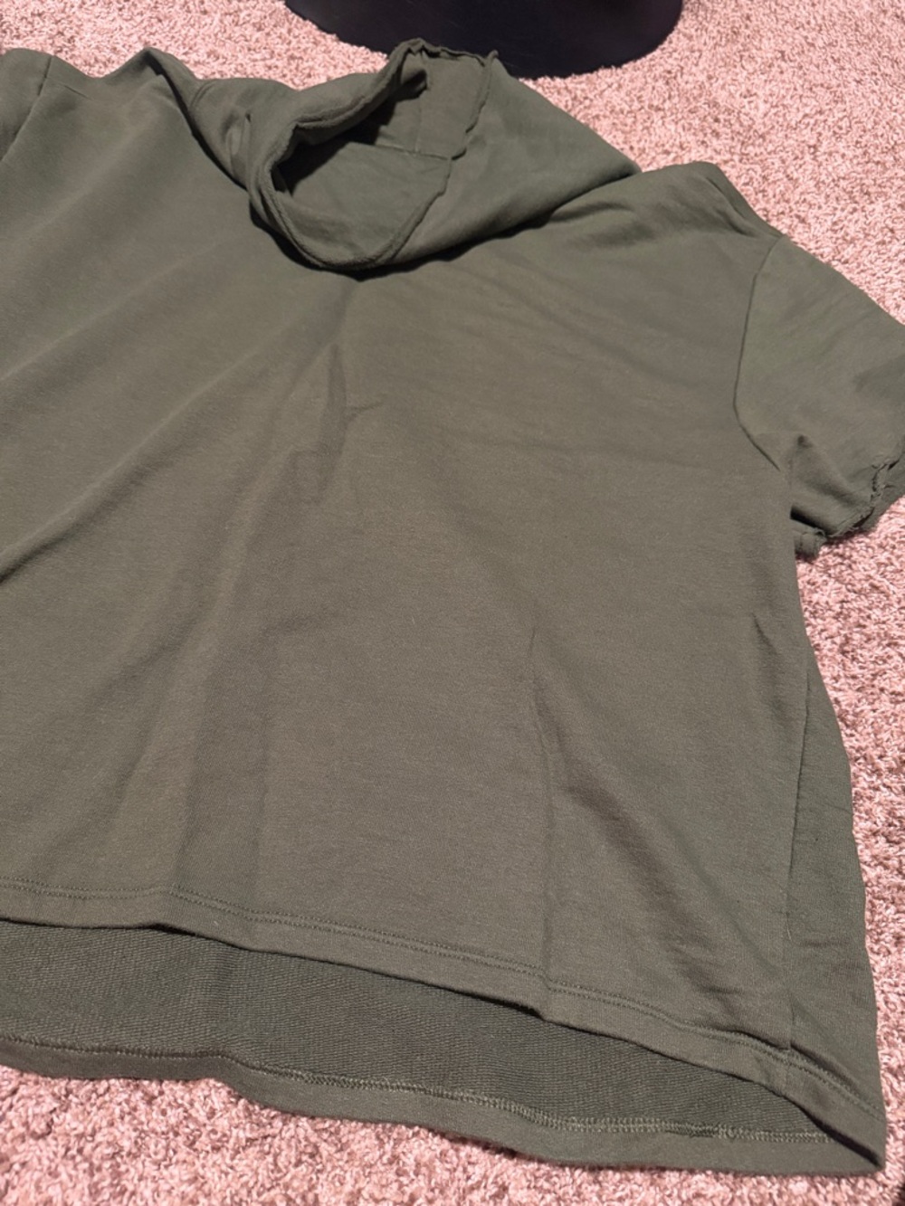 Olive Green Short Sleeve Cowl Neck Distressed Sweatshirt (XL)